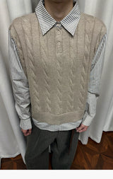 Wool Contrast Fake Two-piece Polo Sweater