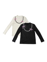 Stretchy Long-sleeve Bow Chain Print Top