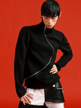 Black Thick Slim Zip Turtleneck Sweater