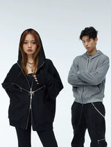 Two-Tone Cross Zip Hooded Turtleneck Cardigan