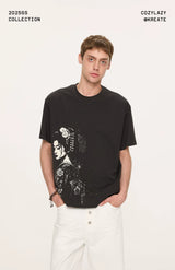 Geisha Print Casual Boxy Tee