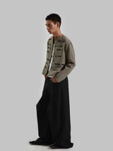 Black Patchwork Wide Leg Floor-Length Pants