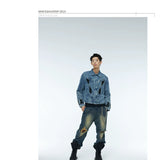 Vintage Washed Two-Tone Mesh Denim Jacket