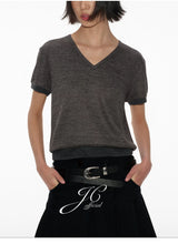 Patterned Short Sleeve V Neck Tee