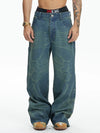 Vintage Washed Distressed Slub Flare Jeans