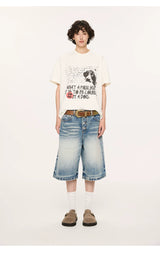 Whisker Wash Button Denim Shorts