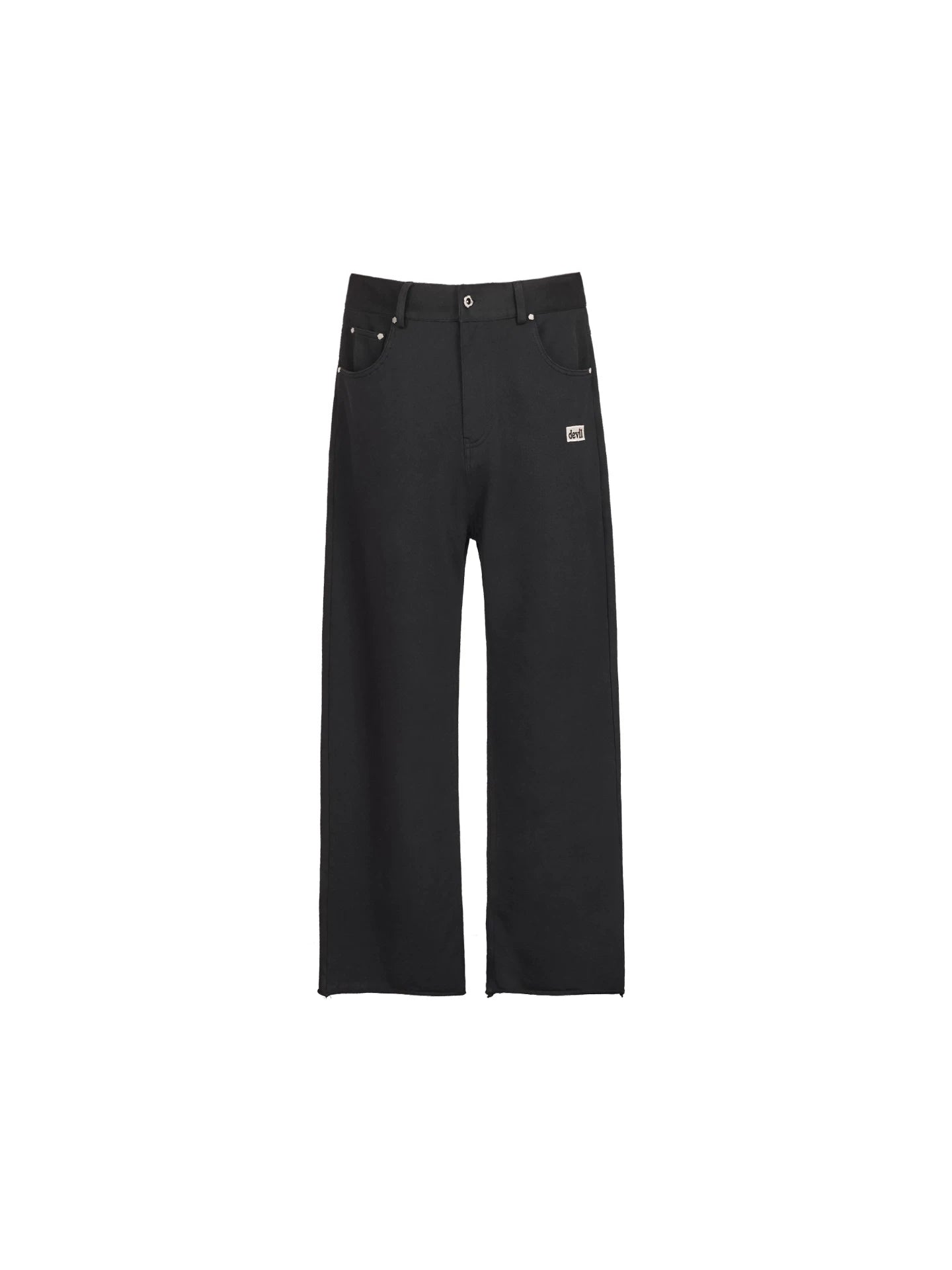 Embroidered Devil Straight-Leg Denim-Style Terry Sweatpants