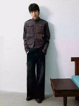 Frost Purple Washed-Brushed Multi-pocket Work Jacket