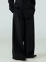 Black Draped Wide Leg Casual Pants