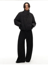 Slightly Curved Asymmetric Pleated Wool Pants