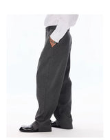 Grey Pinstripe Wool Blend Trousers