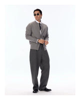 Grey Pinstripe Wool Blend Trousers