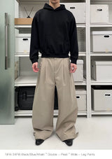Natural Wash Double Pleated Loose Pants