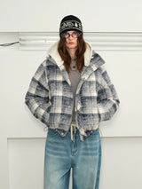 Detachable Hooded Plaid Puffer Coat