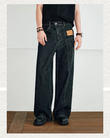Men's Color-block Loose Raw Denim Jeans