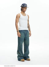 Vintage Washed Distressed Slub Flare Jeans