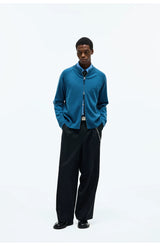 Merino Wool Cashmere Zip Crew Cardigan
