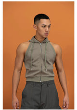 Sage Green Backless Hooded Zip Vest