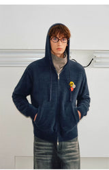 Faux Fur Loose Zip Hooded Cardigan