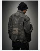 Loose Heavy Washed Distressed Denim Jacket