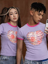 Slim Purple Heart Skeleton Rhinestone Tee