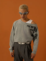 Unisex Black Red Grey Off-shoulder Sweater