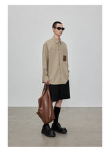 Relaxed Fit Leather Patch Pocket Shirt