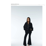 Two-Tone Cross Zip Hooded Turtleneck Cardigan