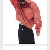 Tri-color Washed Distressed Embroidered V-neck Hoodie