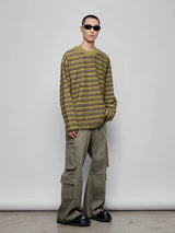 Striped Raw Edge Long Sleeve Tee