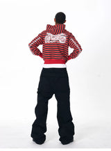 Men's Crop Motor Embroidered Striped Hoodie