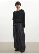 Ribbed Waist Striped Pleated Pants