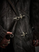 Collared Distressed Tie-dye Denim Coat