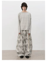 Striped Roll Cuff Drop Shoulder Top
