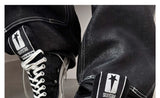 Black Leather Blend Vulcanized Tongue Sneakers
