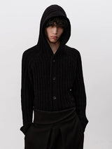 Ribbed Knit Hooded Sweater