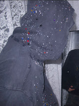 Distressed Rhinestone Zip Hoodie