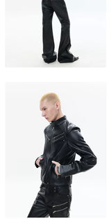 Men's Deconstructed Black Leather Biker Jacket
