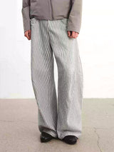 Striped Pleated Curved Hem Pants