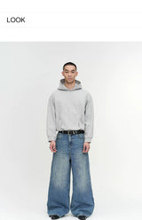 Wide Leg Cuffed Washed Jeans