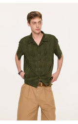 Wooden Button Short Sleeve Knitted Shirt