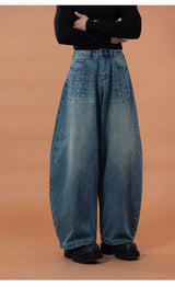 Men's Blue Riveted Curved Jeans