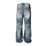 Heavy Wash Lightning Crack Flare Jeans