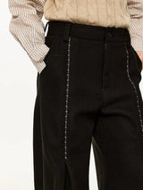 Men's Embroidered Curved Pleated Woolen Pants