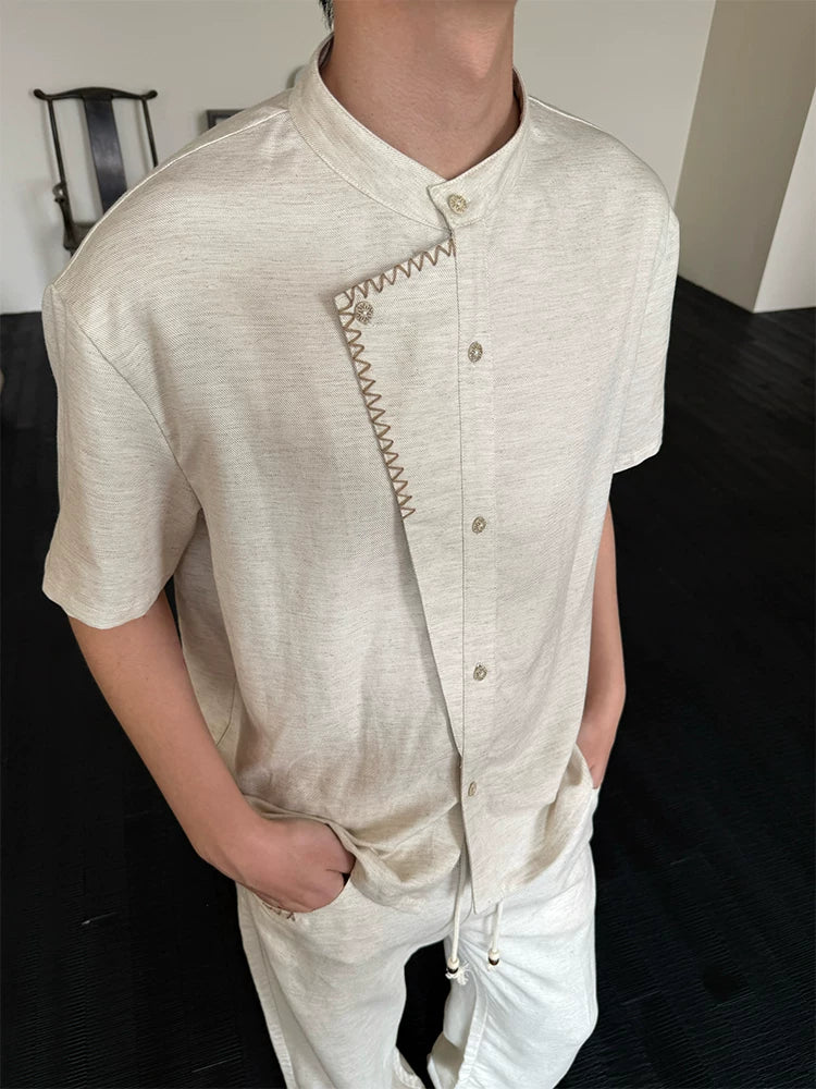 Contrast False Placket Short Sleeve Shirt