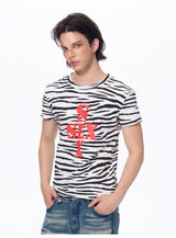 Zebra Print Letter Graphic Crew Neck Tee