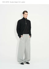Double Zipper Thick Wool Knitted Jacket