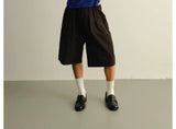 Solid Pleated Drawstring Casual Shorts