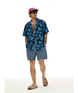 Blue Short Sleeve Cuban Collar Shirts