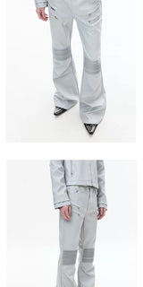 Multi-Zip Coated Moto Leather Flare Pants